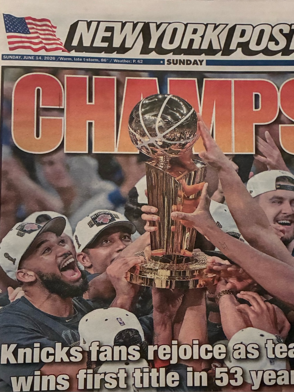 New York Post Newspaper NY KNICKS WIN NBA CHAMPIONSHIP New 6/14/2026 BRUNSON